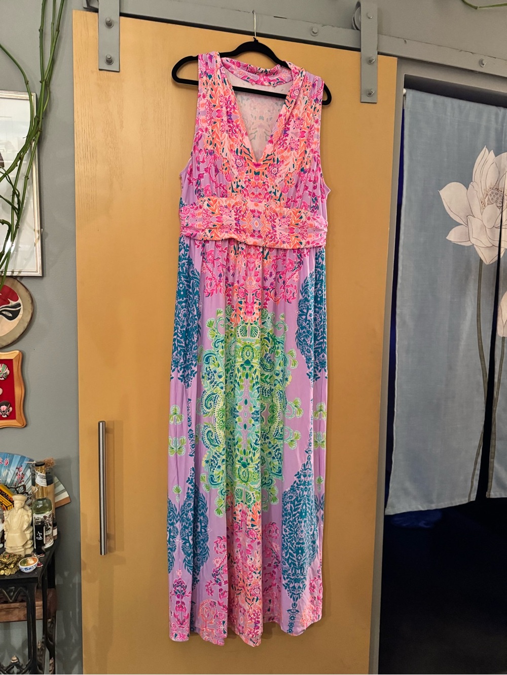 Lilly Pulitzer Pearce Sunshine Vibes Vibrant Pink Green Orange Maxi Dress L - Picture 7 of 7